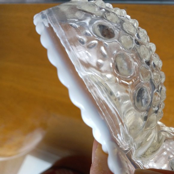 Vintage Anchor Hocking Three Section Hobnail Clear Opalescent Moonstone Dish - Picture 9 of 12